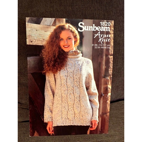New Sunbeam Aran Knit 1820 Lady's Raglan Pullover Sweater Knitting Pattern - Picture 2 of 3